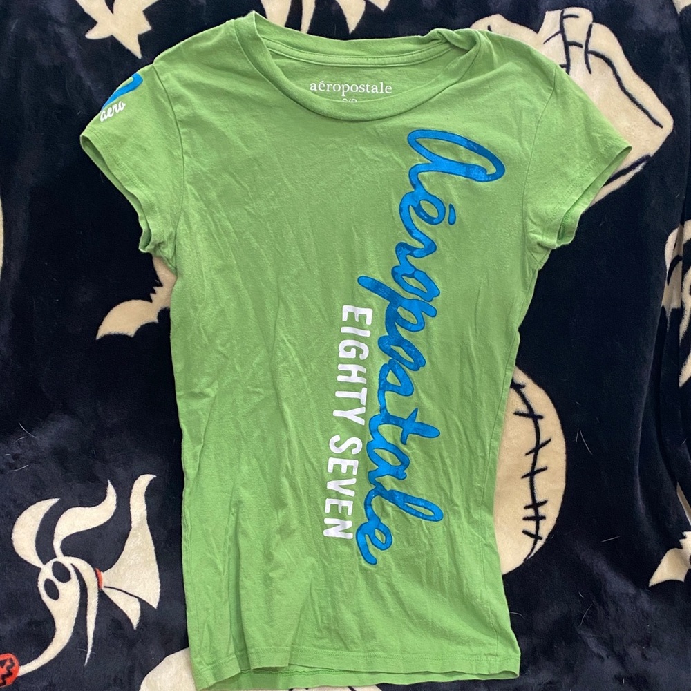 Aeropostale Lime Tee with Blue Script